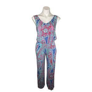 TORI RICHARD Coral Ocean Jersey Jumpsuit in Teal Pink Blue Size Small Womens
